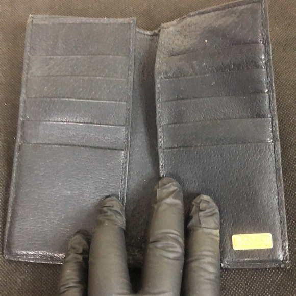 M GUCCI GG Web Navy Blue Grey Coated Canvas Leather Long Bifold Wallet Vintage - Picture 7 of 15